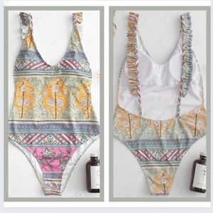 NEW,Zaful, Fun, Flirty & Fabulous, Floral Ruffle Backless Swimsuit, Size XL